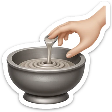 single hand scooping a blob of clay on a silver pottery wheel sticker
