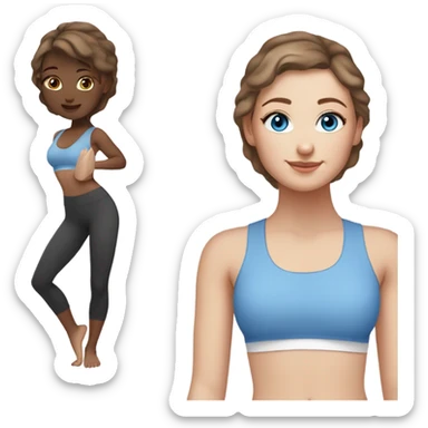 white girl with brown hair an blue eyes doing yoga in short and bralette sticker