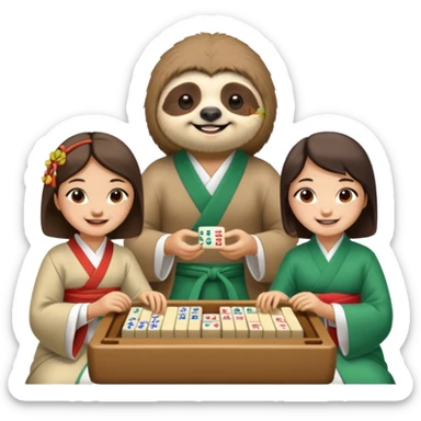 A sloth playing mahjong with two asian sticker
