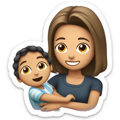 Mujer cuidando a un niño en cuna cansada con ojeras  sticker