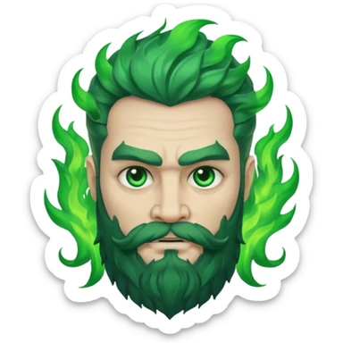 hades greek god with green flames and beard sticker