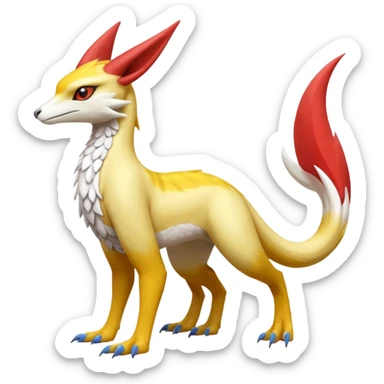 Colorful realistic flurry furry scaly Latias-Vernid-Lombax-Renamon-Zeraora-Bastet-Fakémon-hybrid-fusion-creature, full body sticker