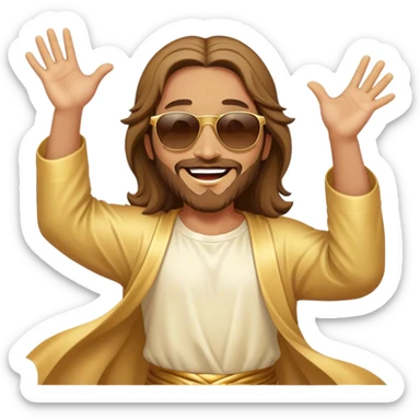 dancing figure of rejoicing Jesus with  sunglases golden  sticker