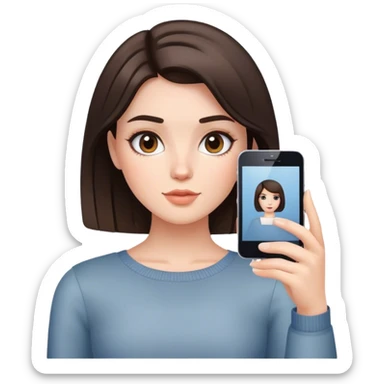 A brunette girl with a square hairstyle , selfie sticker