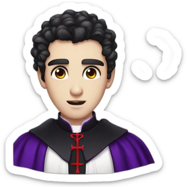 pale handsome angsty vampire priest with short curly black hair and violet eyes sticker