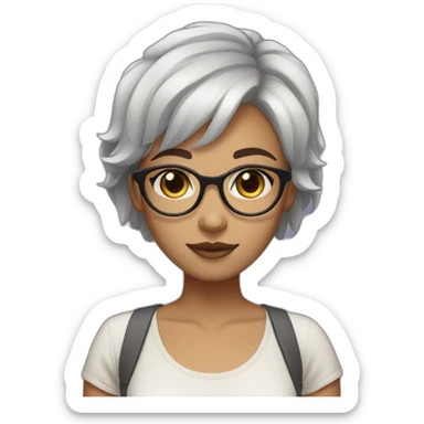 light skin girl, black short hair, eyeglasses, different size eyes sticker