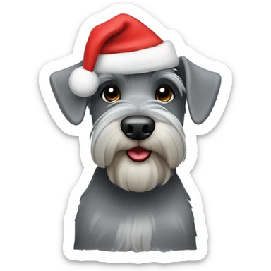 Grey Miniature schnauzer in a Christmas hat sticker