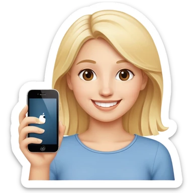 happy blonde girl with new iphone sticker