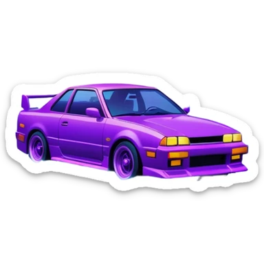 purple japanese car drifting under neon lights, foggy lakeside night, vaporwave colors, long exposure streaks, melancholic wavephonk vibe sticker