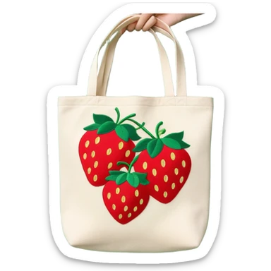 Canvas tote bag with embroidered strawberries  sticker