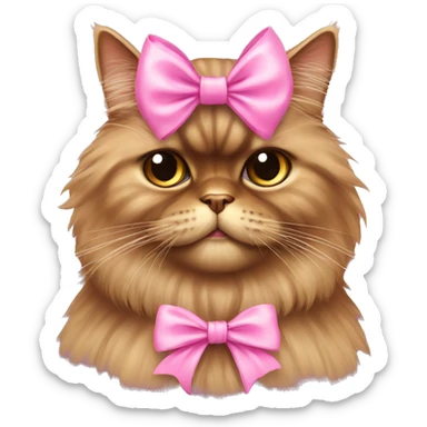 Brown Persian cat wearing a pink bow sticker