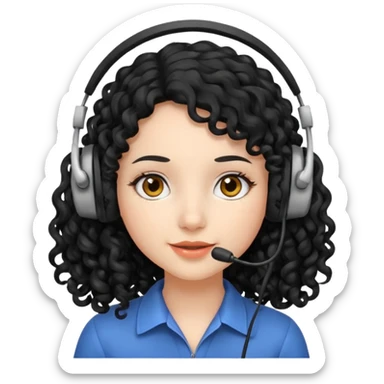Girl with long black curly hair wearing a headset sticker