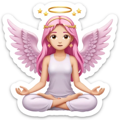woman with long blonde hair as an angel meditating with pink hair accessories sticker