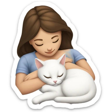 White kitty sleeping on brunette white girl's lap sticker