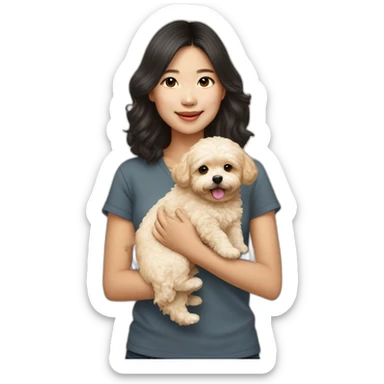 asian girl holding golden maltipoo sticker