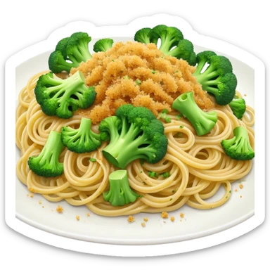Broccoli and sprinkled bread crumbs over spaghetti  sticker