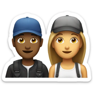 two teenagers with a cap. One male and the other woman. sticker