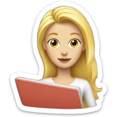 blonde with a notebook sticker