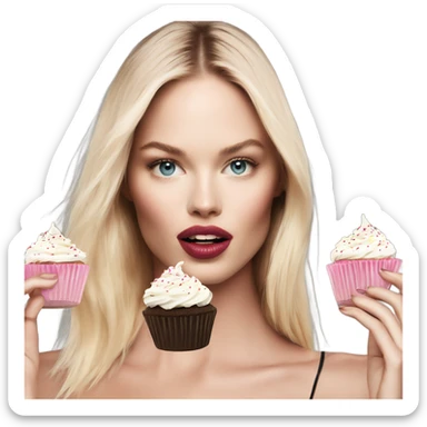 Photo of pale Victoria secret model making cupcakes sticker