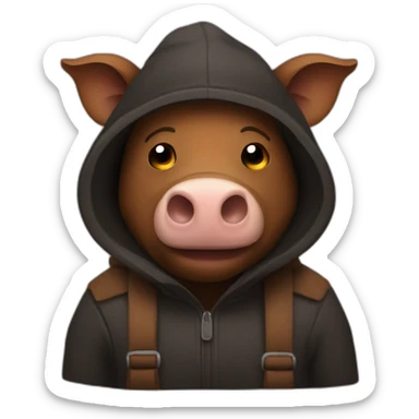 fullface brown boar tired of life with a winter hat black color sticker