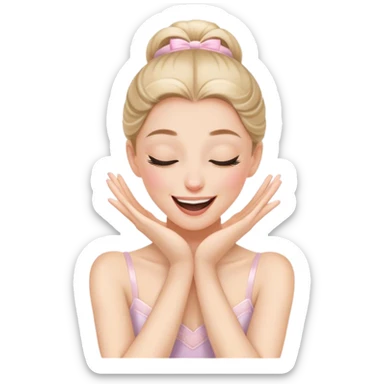 The ballerina laughs sweetly, covering her mouth with her hand and with her eyes closed sticker