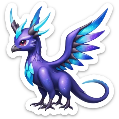 Starlit Glimmer-Blue Galaxy-Haloed Luminous Astral Feathered Noivern-Lunala-hybrid-creature (full body) sticker
