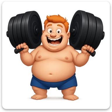 Make the dumbbells much larger while keeping the exaggerated and humorous style, preserving the comic and funny vibe. sticker