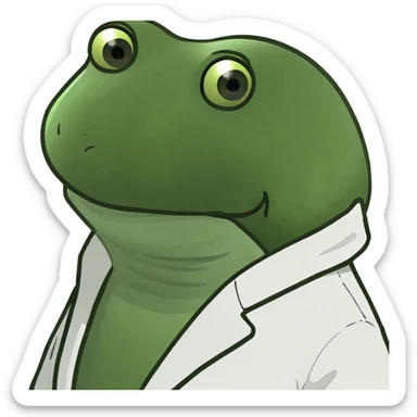 bufo frog as a doctor, white coat, sad eyes, direct gaze sticker