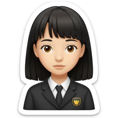 a middle school girl in a school uniform and black hair, and bangs sticker