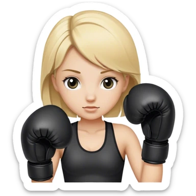 A blonde girl with black boxing gloves sticker