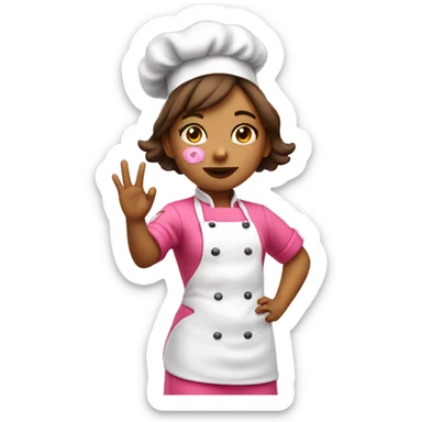 Girl with pink chef outfit blowing a kiss with her hand sticker