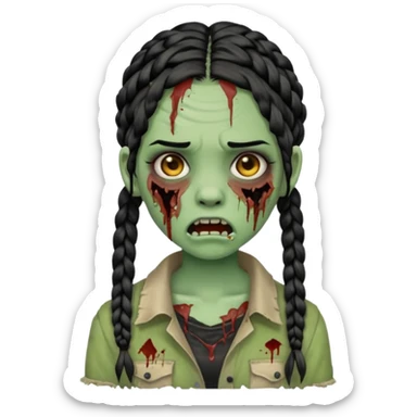 make a zombie with a half ruined mouth girl with black braids sticker