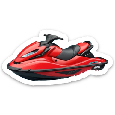 jet ski (red black and white all in the same amount. maybe a red a bit more dominant) on the sea. show the sea under the jet ski - blue with turquoise. no sky - white background instead sticker