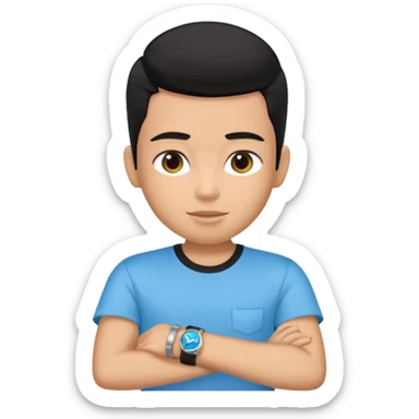 driving license with the photo of ipretty bratz emoji of a boy with a black tee, silver- blue bracelet, black hair sticker