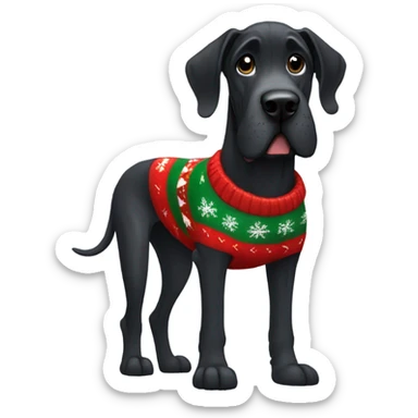 black great dane wearing a christmas sweater  sticker