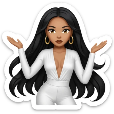 LeToya Luckett from Destiny's Child with long jet black hair, white outfit sticker