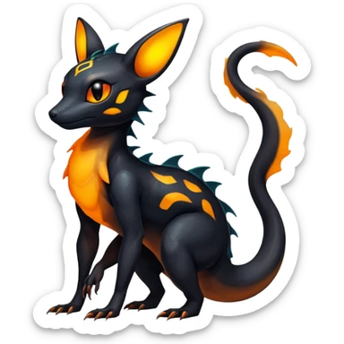 Colorful Iridescent Exotic Black and Orange Salandit-Umbreon-Fakémon-hybrid-creature (full body)  sticker