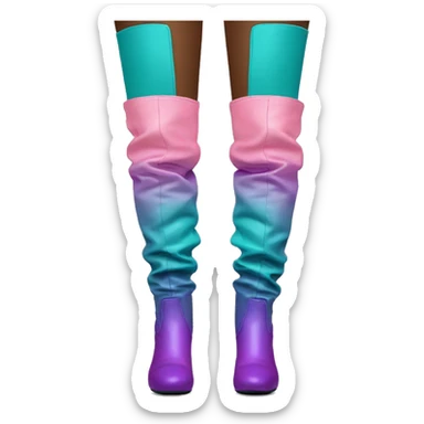 Realistic pair of front facing teal pink purple mauve ombre thigh high boots. sticker