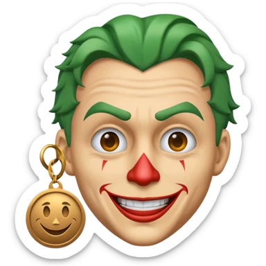 joker face emoji with a bronze emoji medal hanging below the neck sticker