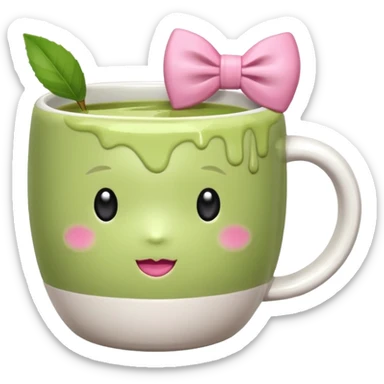 Make a cup of match tea in a mug with a bow on it sticker