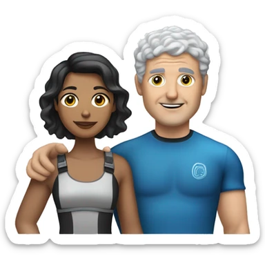 40 year old woman with light brown skin and short curly black hair, holding the hand of a 50 year old white man with short gray hair, both people dressed in snorkel gear sticker