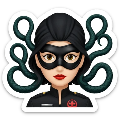 woman with black mask and Hydra uniform sticker