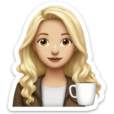 white girl pretty with blonde long hair and a hot chocolate sticker