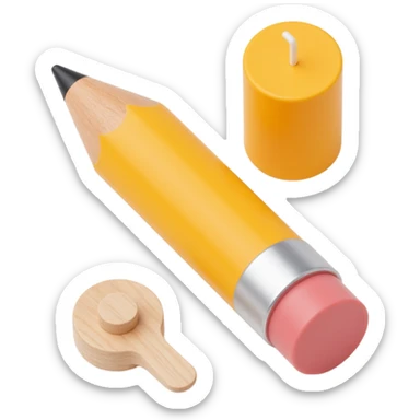 a wooden pencil with eraser, skeuomorphism style sticker