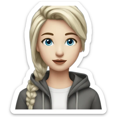 girl codes on computer,beautiful girl with short hair with computer, programming,blue eyes,white skin, makeup, hoodie sticker