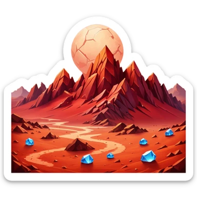 crystal mars, surface covered in glowing crystals mountains and dust sticker