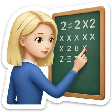 girl solving math problem on the board, side view. sticker