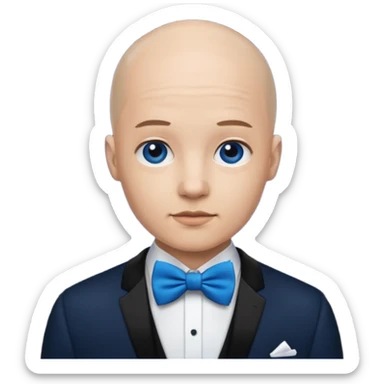 Bald with blue bow tie, midnight balck dress, age. sticker