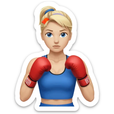 Rubia de ojos azules boxeo con pelo recogido y mostrando cuerpo sticker