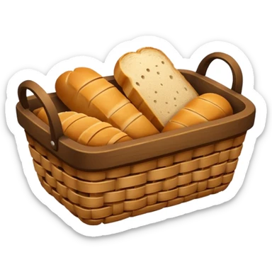 Create an emoji representing empty carbohydrate stores: depict a nearly empty bread basket with only a few crumbs left, overlaid by a fading low-battery symbol to signal depleted carb energy. sticker